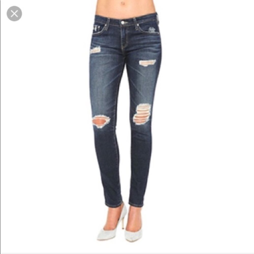 AG Jeans Stilt Cigarette Leg Distressed Dark Wash Cuffed Retro Low Rise SZ 8/29
